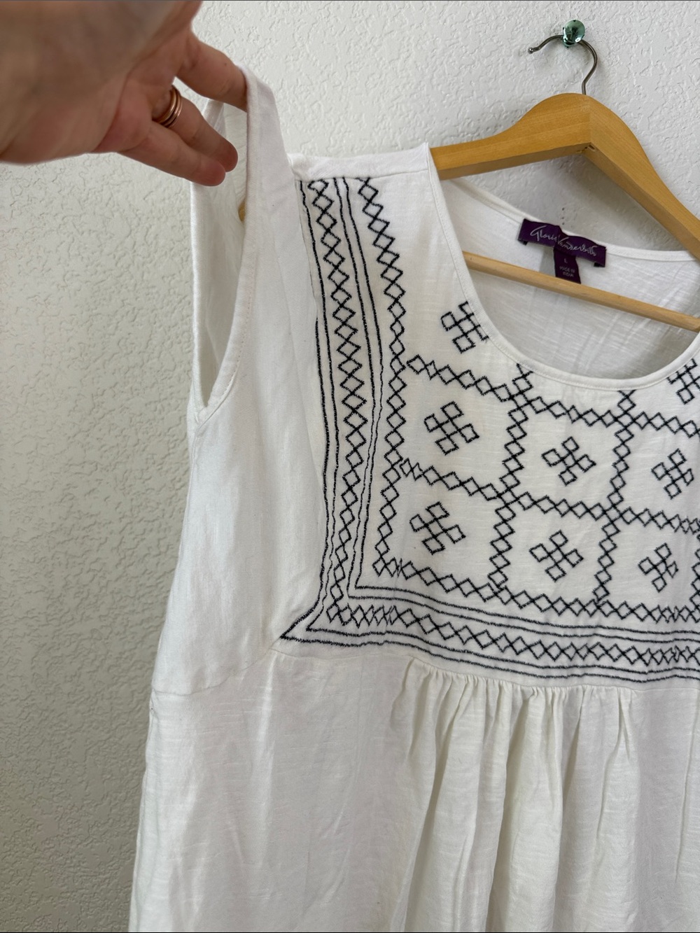 Gloria Vanderbilt Peasant Tunic Top Embroidered Blue White size Womens Large - Picture 6 of 11